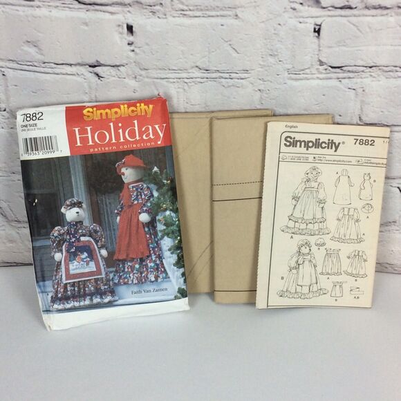 Vtg Simplicity Sewing Pattern #7882 Christmas Snowman/Bear Doll 55” & 40” Uncut - Picture 6 of 6